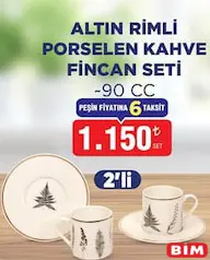PORLAND ALTIN RİMLİ PORSELEN KAHVE FİNCAN SETİ 90 CC 2'Lİ